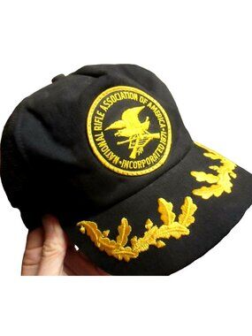Vintage Snapback Cap NRA National Rifle Association Black Gold Embroidered Mesh